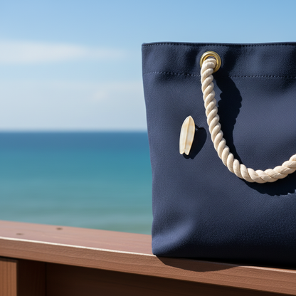 濃い色のバッグに極めて小さなブローチをつけた海の背景画像